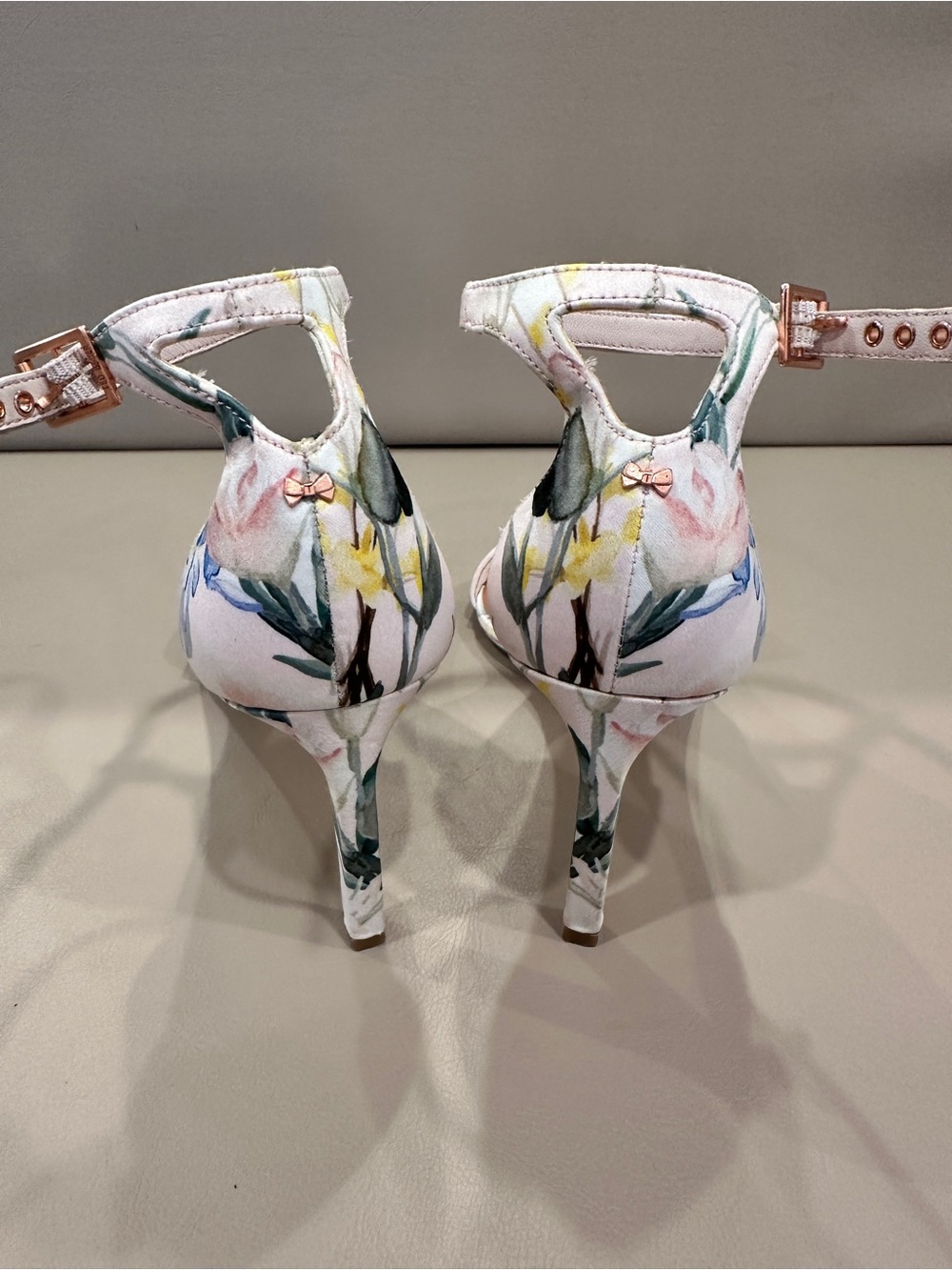 Ted Baker Floral Ankle-Strap Heels in Pink and Blue - Picture 2 of 10